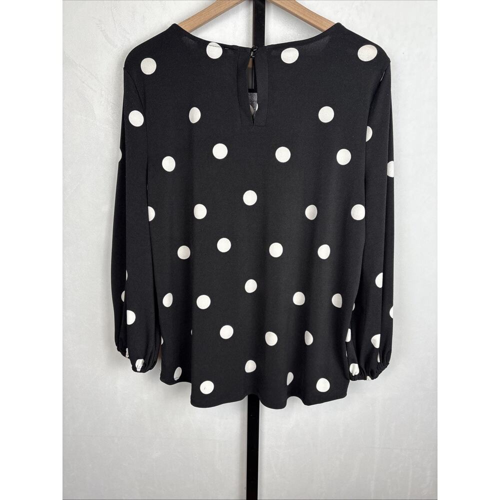 Adrianna Papell Women’s Large Black Polka Dot Blouse 3/4 Sleeve Career Flowy NEW - Picture 9 of 15